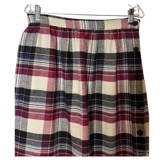 1980s American Plaid Wool-Blend Midi Skirt w/ Side Buttons
 size medium - Picture 8 of 15